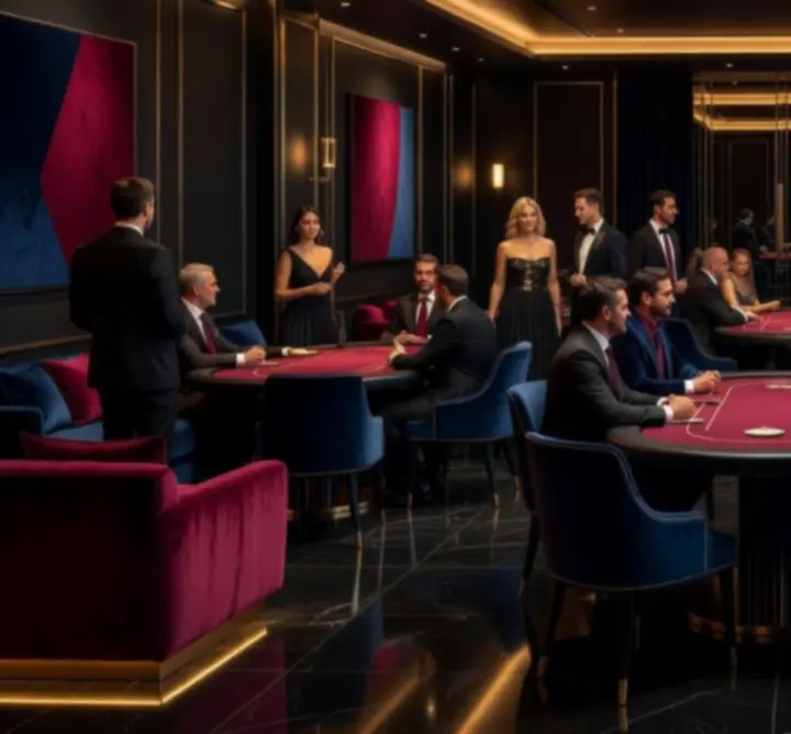 Elegáns, sötét tónusú rendezvényterem prémium lounge hangulattal.